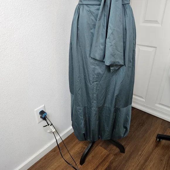 TIBI Eco One Shoulder Dress In Green Size 6 NWT Organic Cotton Party Holiday - Picture 8 of 14